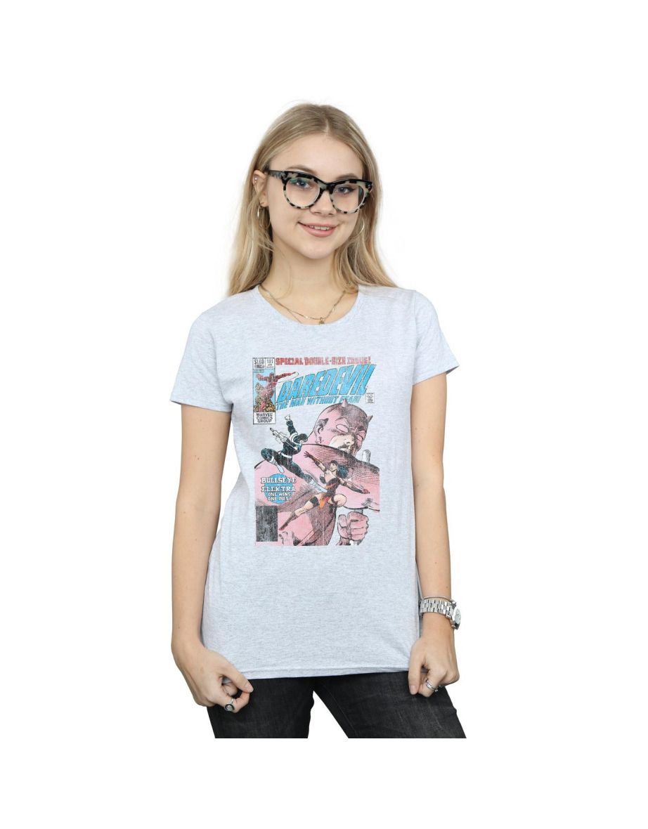 Marvel Womens/Ladies Daredevil Distressed Bullseye Vs Elektra Cover Cotton T-Shirt - Sports Grey
