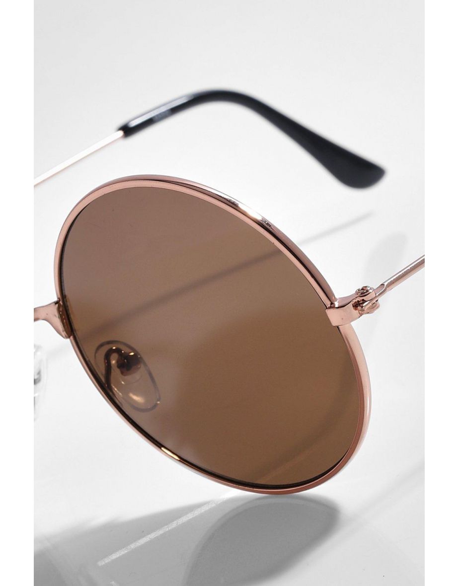 Gold Round Frame Brown Tinted Sunglasses - brown - 3