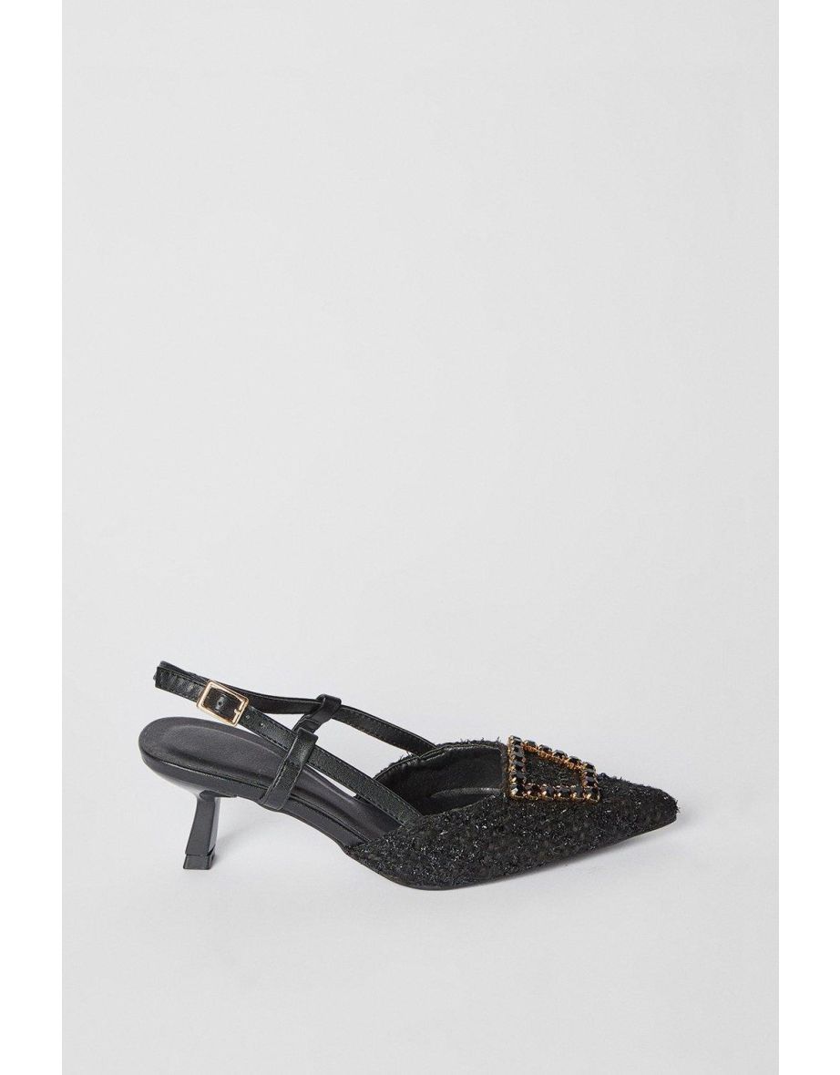 Faith: Cassidy Woven Textile Jewelled Brooch Detail Slingback Court Shoes