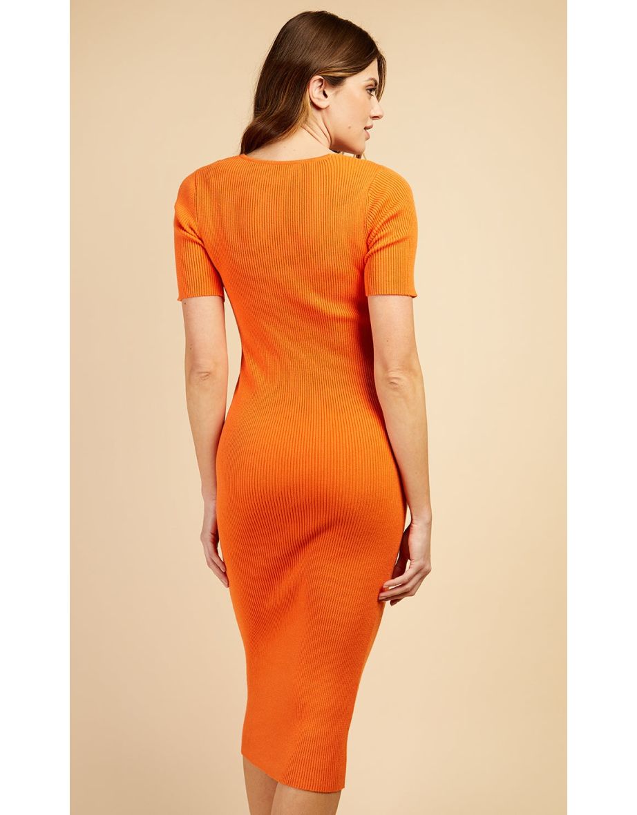 Apricot Ribbed Knit Midi Dress by Vogue Williams - 4