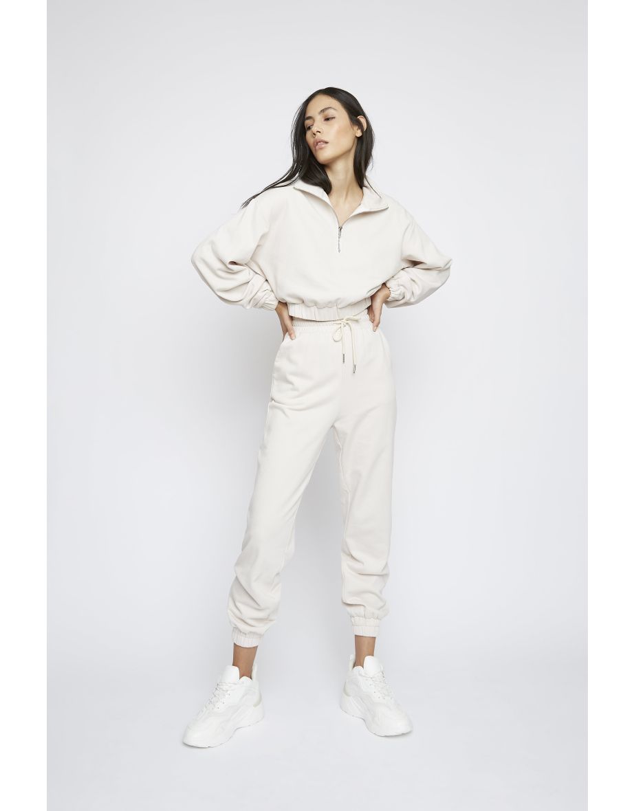 Glamorous Stone Quarter Zip Sweatshirt