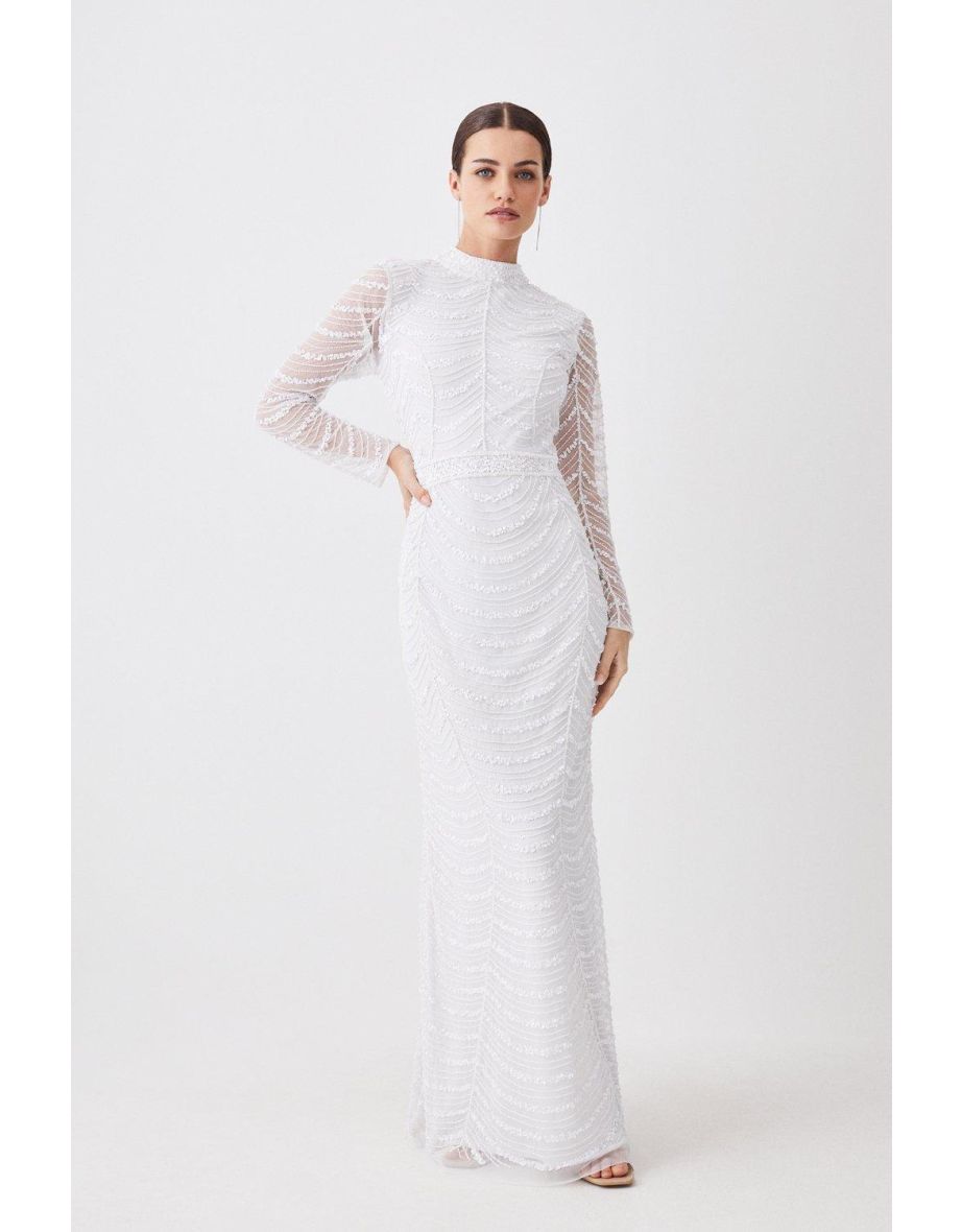 Petite Draped Crystal Embellished Maxi Dress