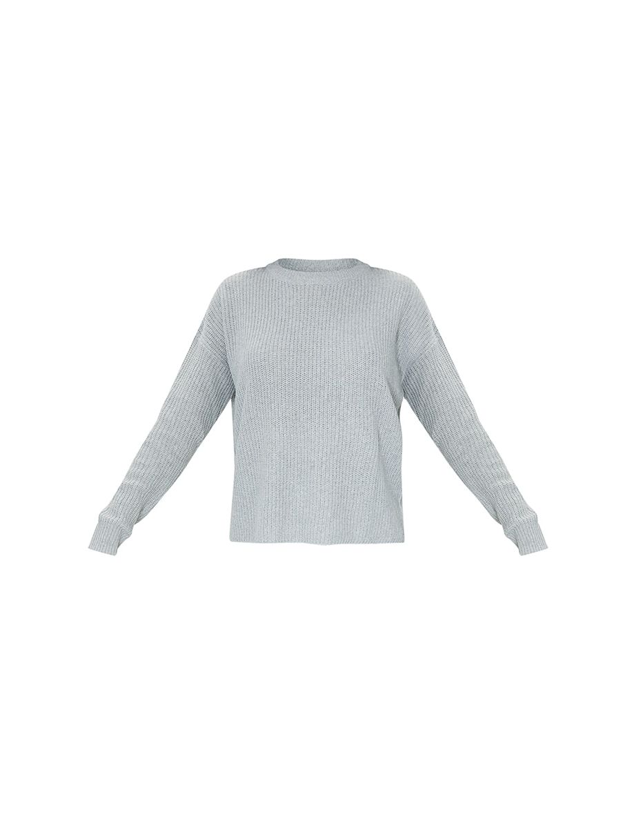 Grey Basic Crew Neck Knitted Jumper - 4