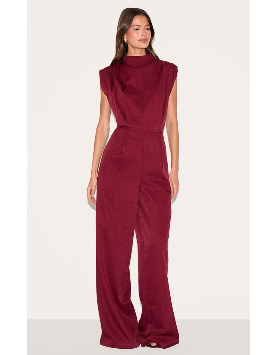 Dark Plum Woven Cap Sleeve Flare Jumpsuit