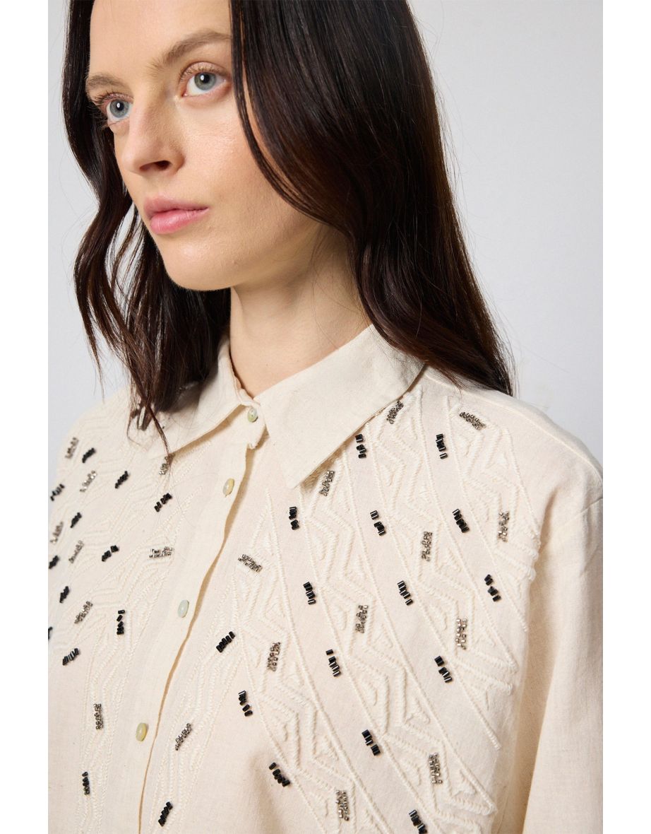 LINEN TEXTURED EMBROIDERED SHIRT - 4