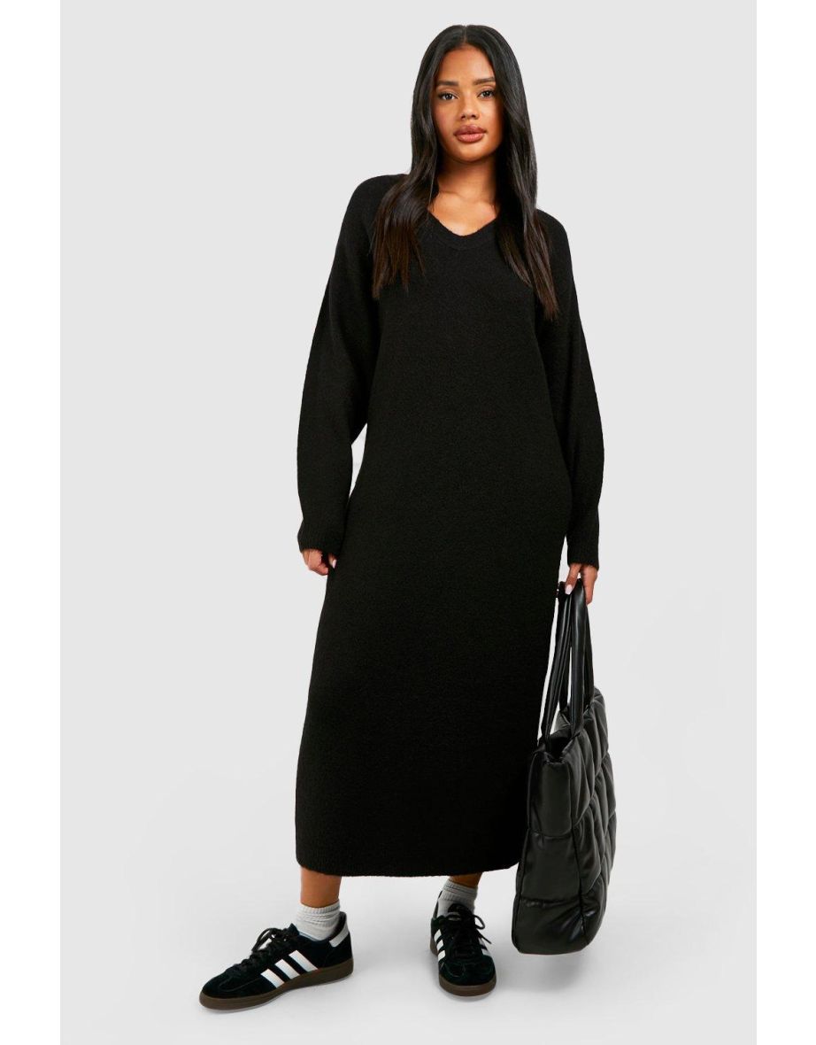 Slouchy Soft Knit Maxi Knitted Dress - black