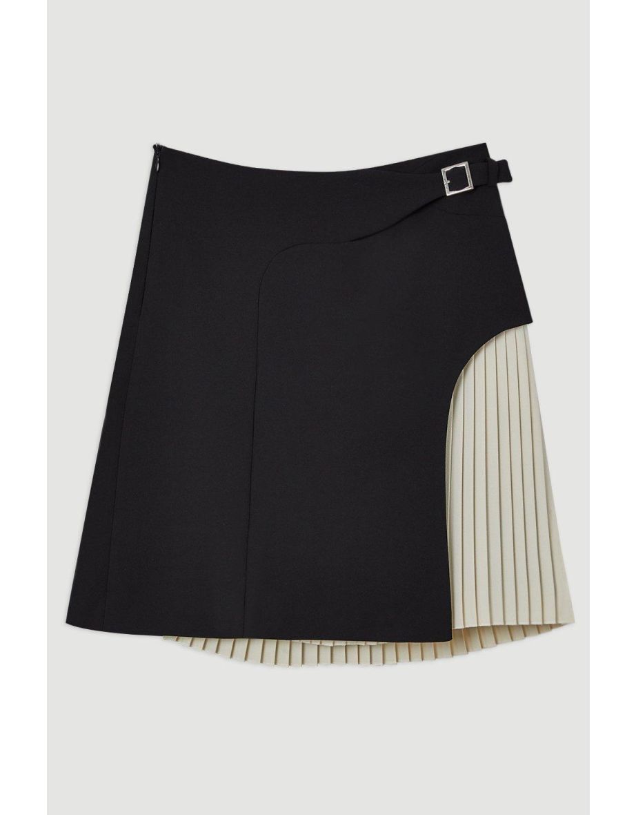 Tailored Buckle Detail Pleated Mini Skirt - 3