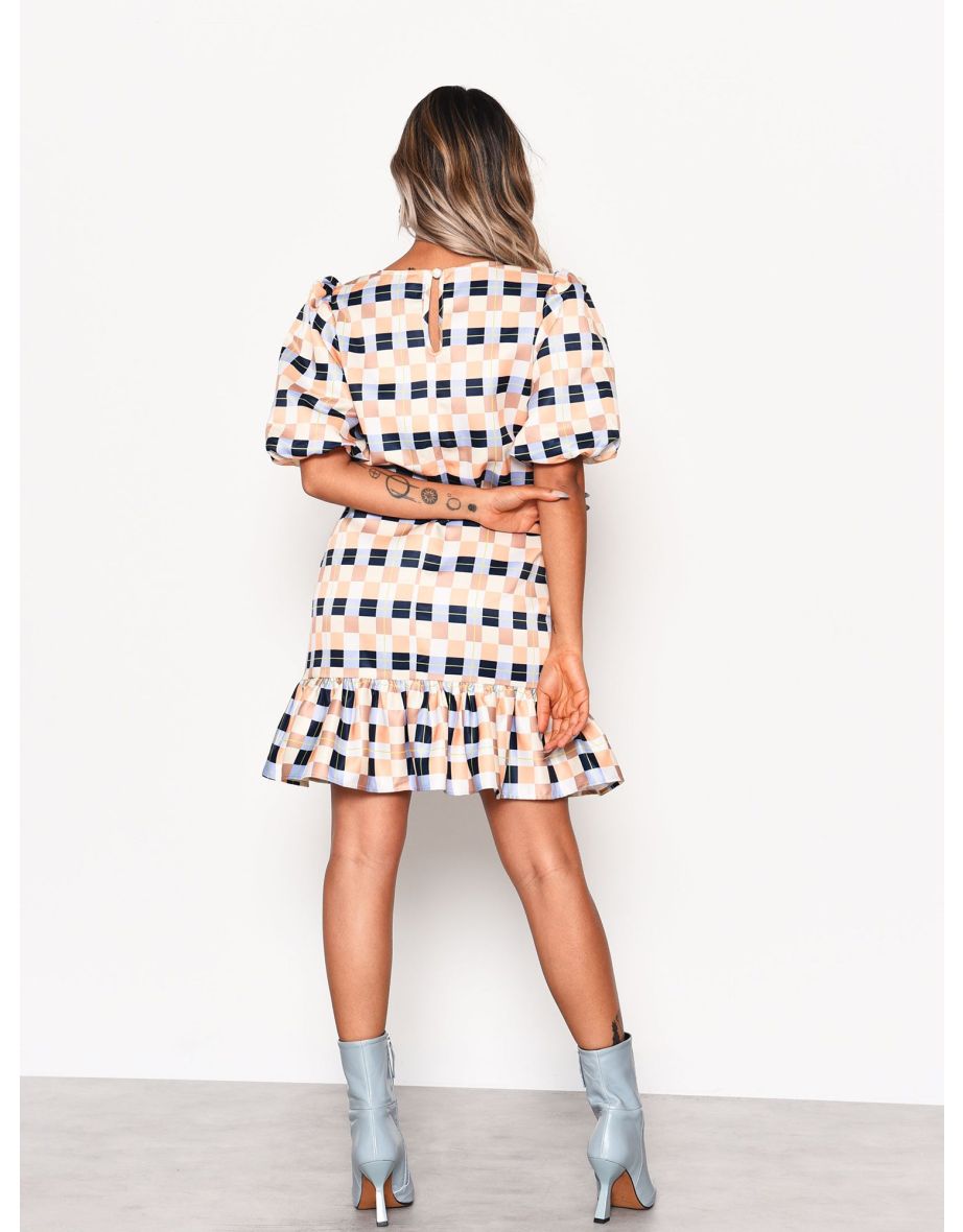 Peach Multi Check Ruffle Hem Mini Dress - 2