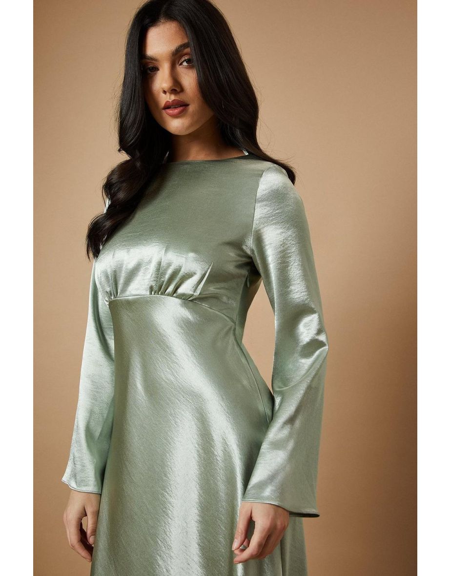 Metallic Satin Long Sleeve Midi Dress - 3