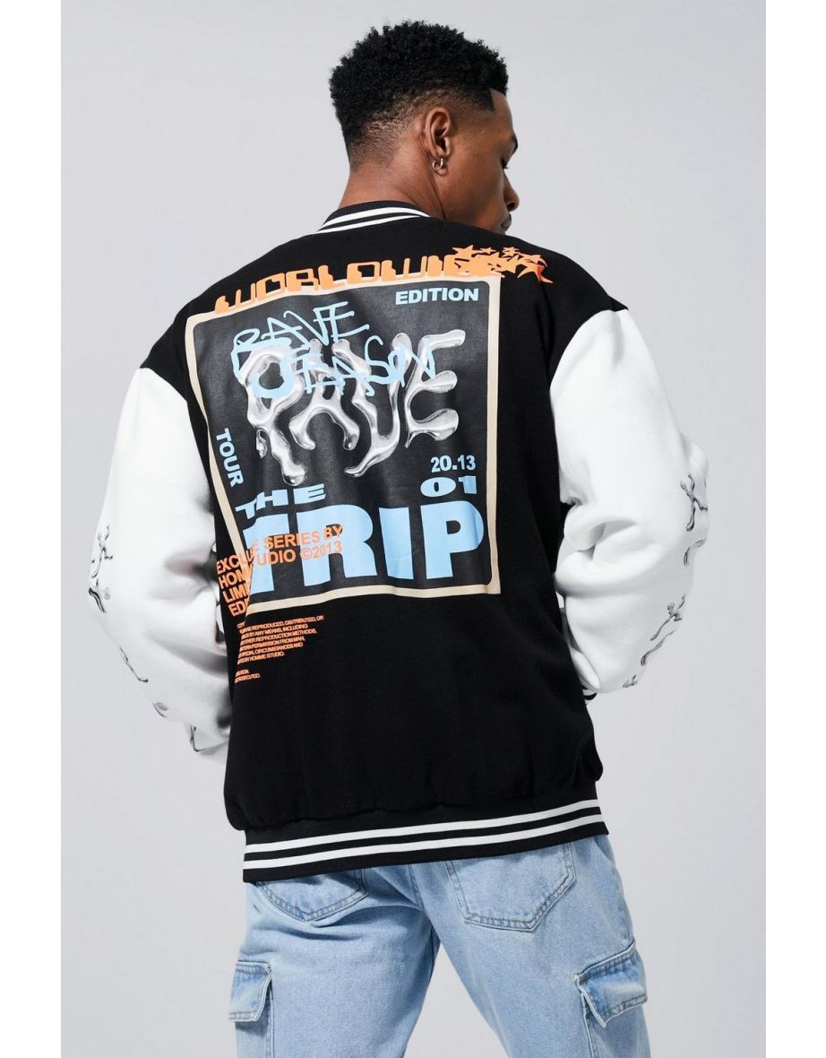 Oversized Graphic Jersey Harrington - black