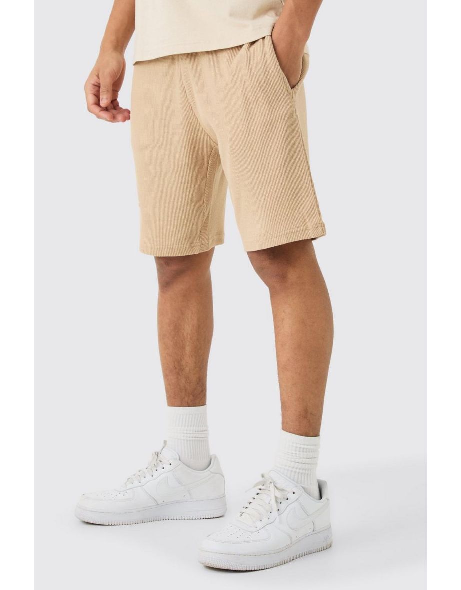 Slim Mid Length Waffle Short - stone