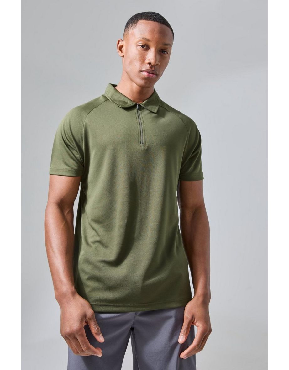 Man Active Zip Golf Polo - khaki
