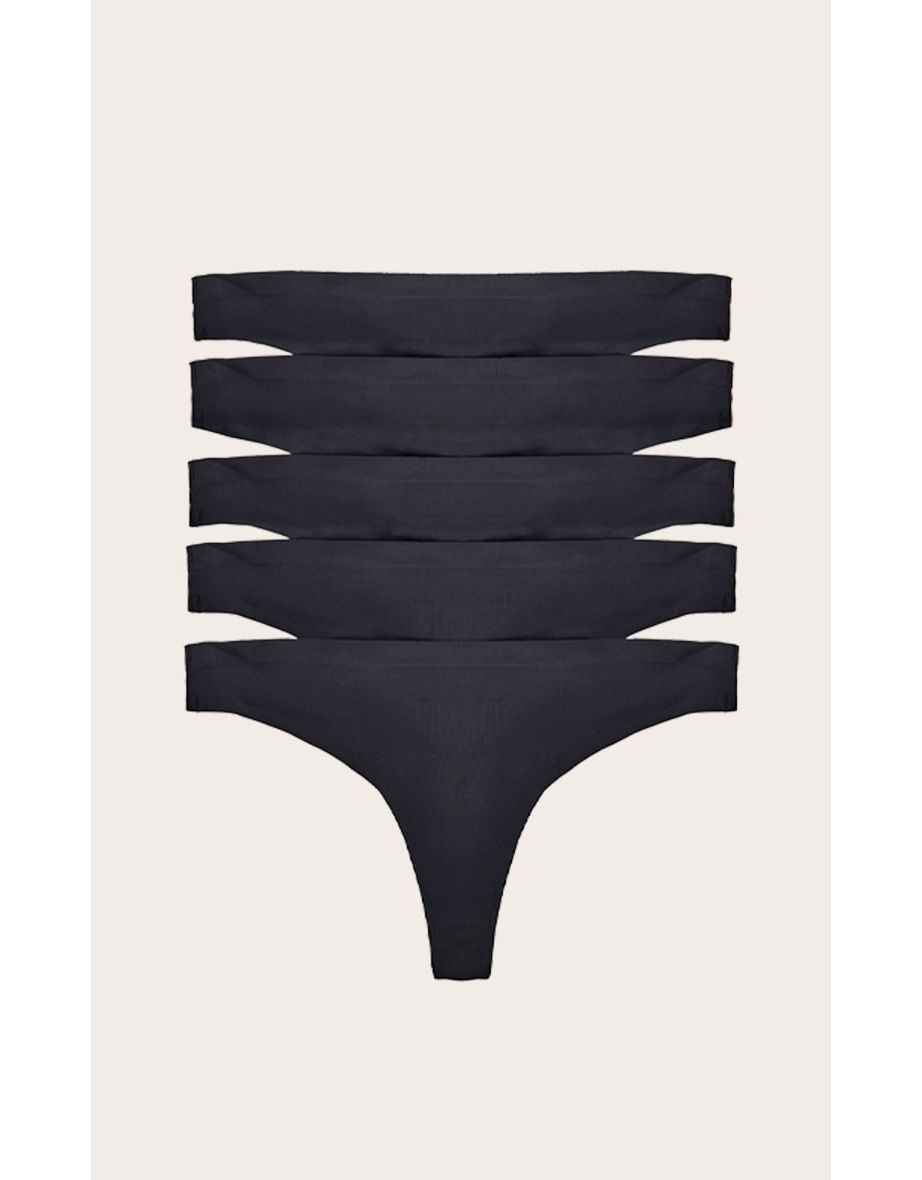 Black 5 Pack No Vpl Thongs