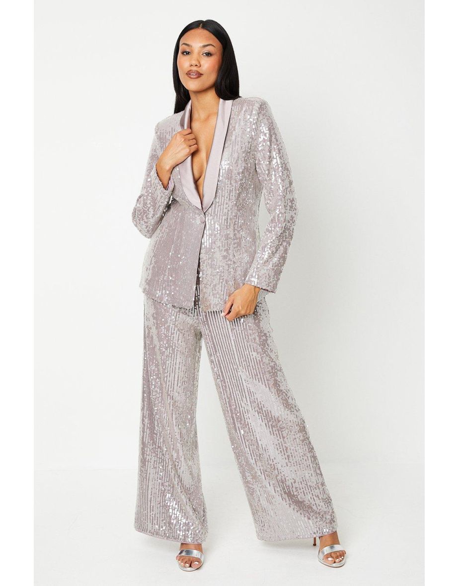 Clear Sequin Wide Leg Trouser