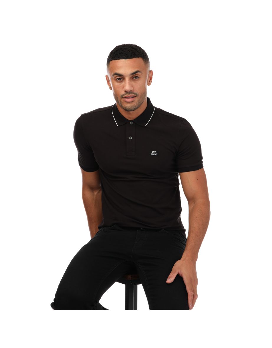 Men's C.P. Company Stretch Piquet Polo Shirt in Black - 3