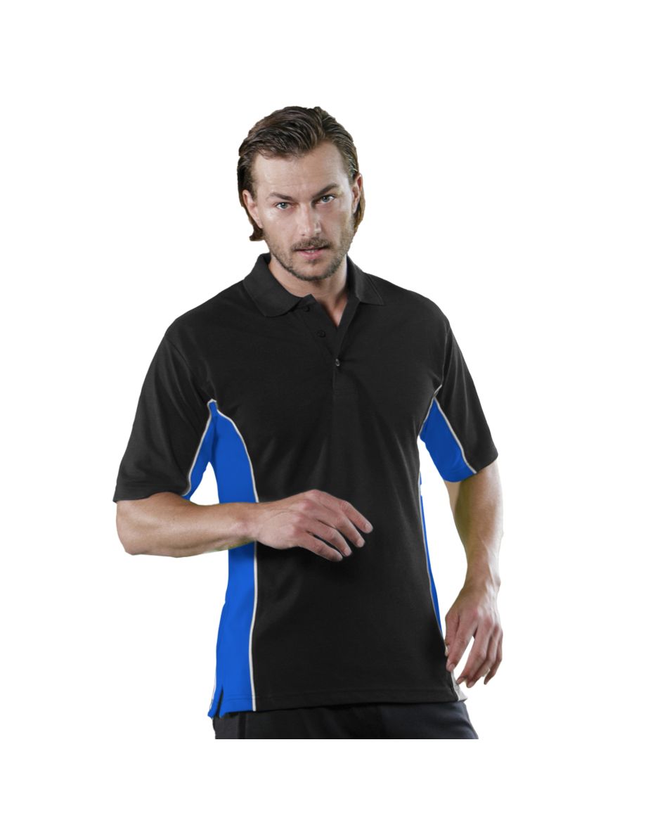 Gamegear® Mens Track Pique Short Sleeve Polo Shirt Top - Black/Royal/White - 2