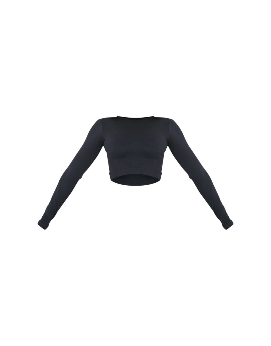 Black Seamless Long Sleeve Cropped Gym Top - 4