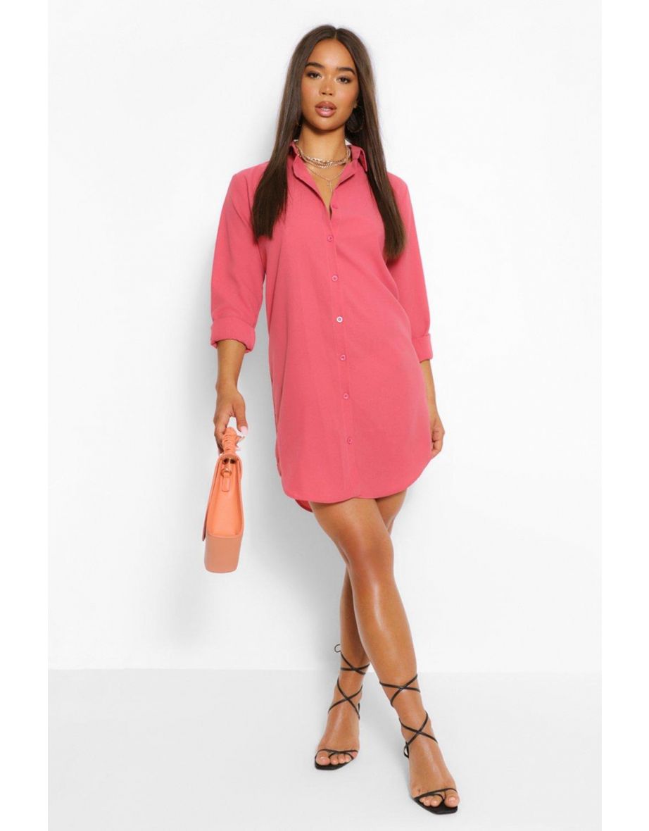 Oversized Dippped Hem Shirt Dress - rose - 3