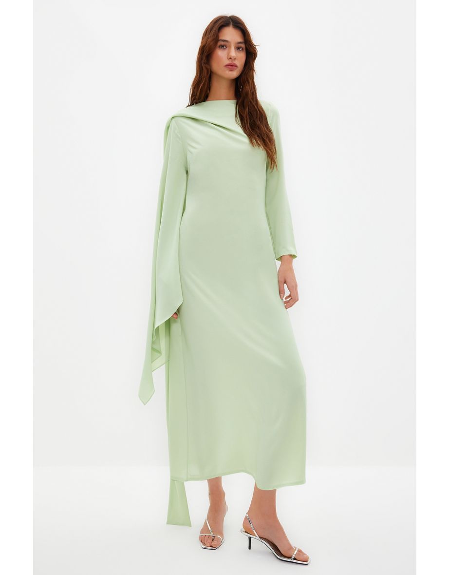 Light Green Shawl Detailed Evening Dress