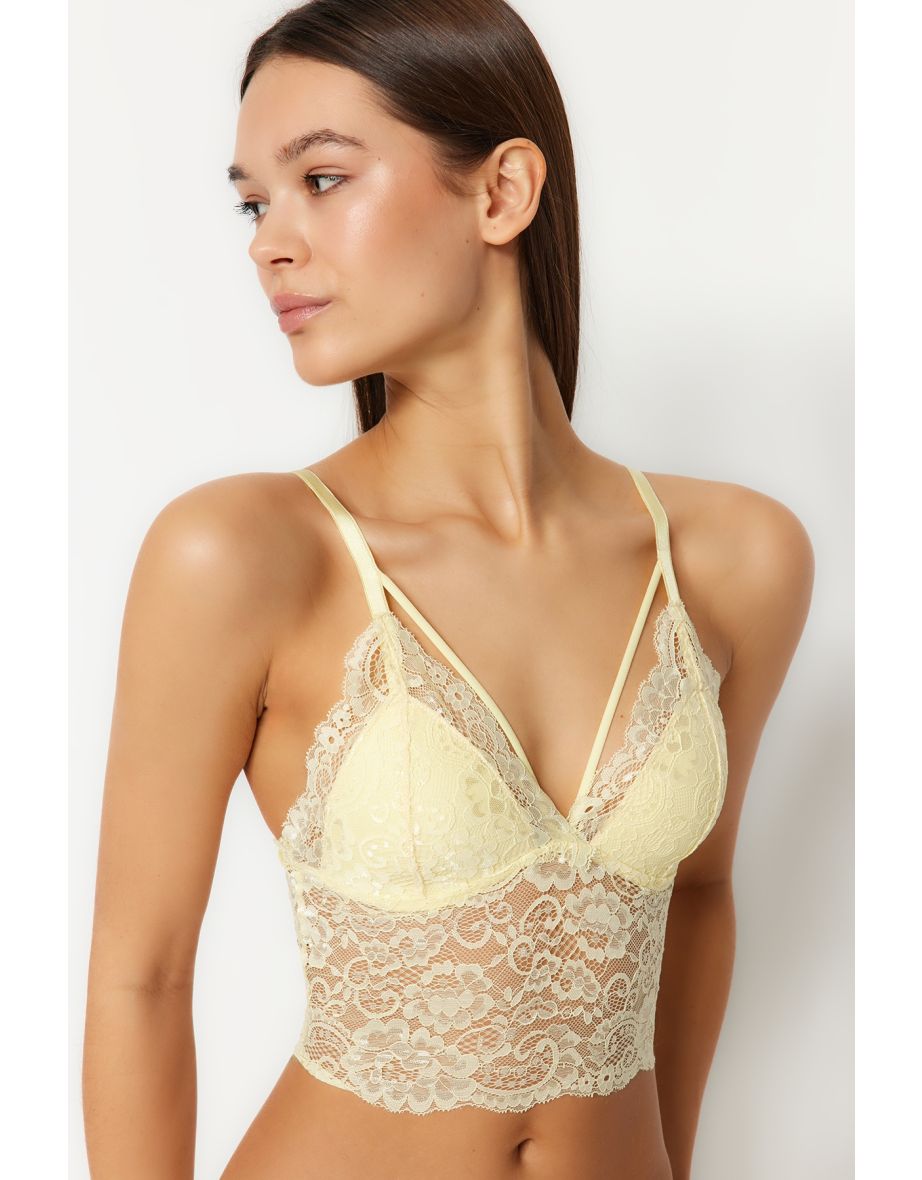 Yellow Lace Triangle Bustier with Piping Detail