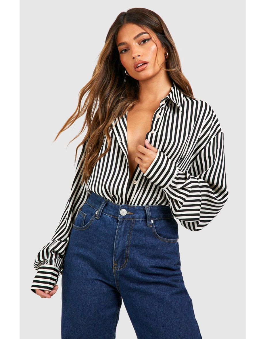 Satin Fine Stripe Shirt - black