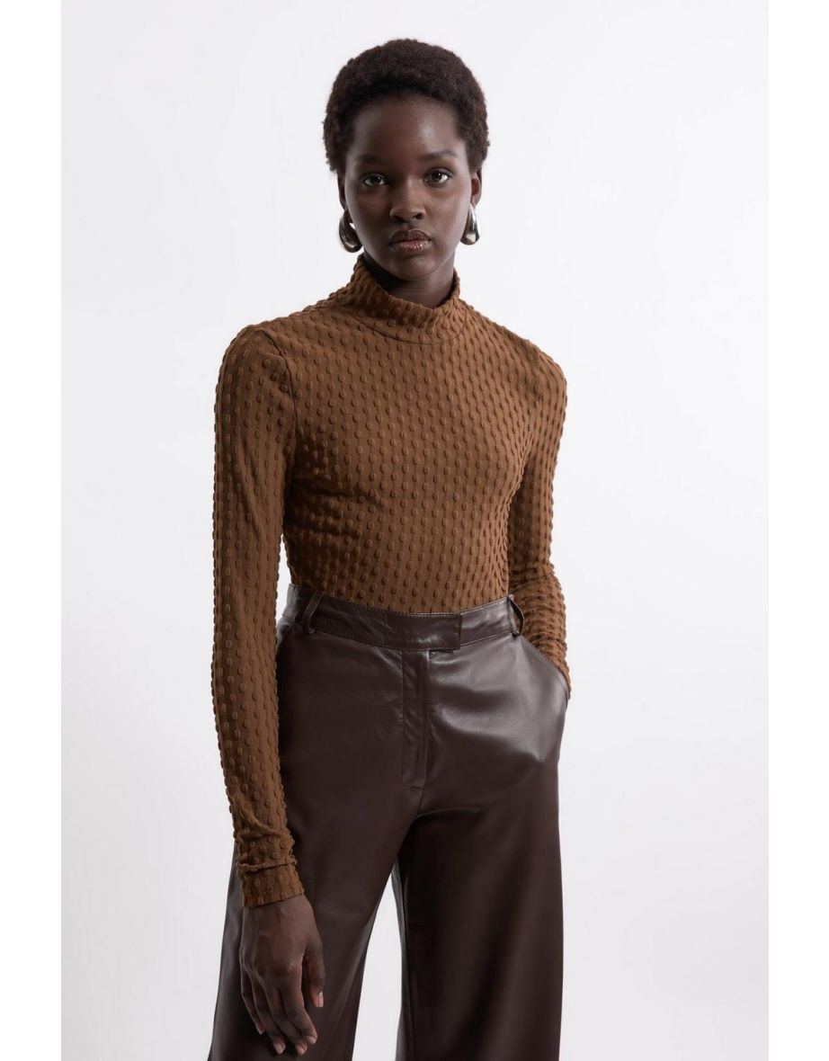 Premium Textured Jersey Roll Neck Top