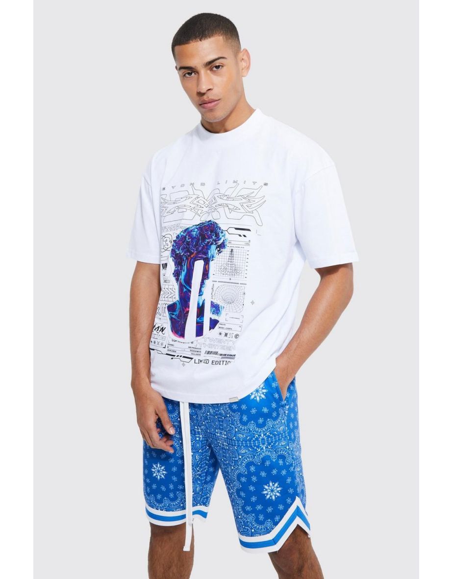 Boxy Statue T-shirt & Bandana Short Set - cobalt - 2