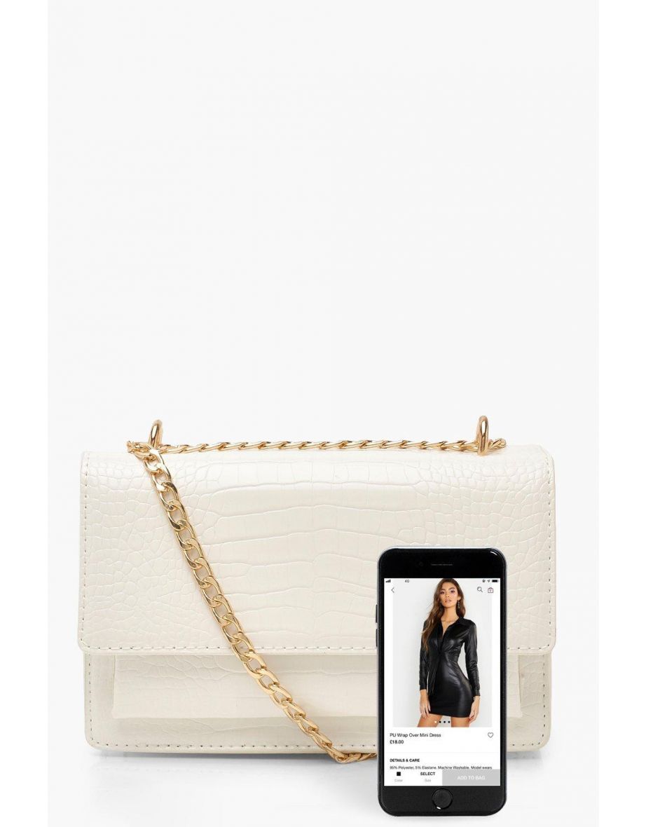 Croc Structured Cross Body & Chain Bag - white - 3