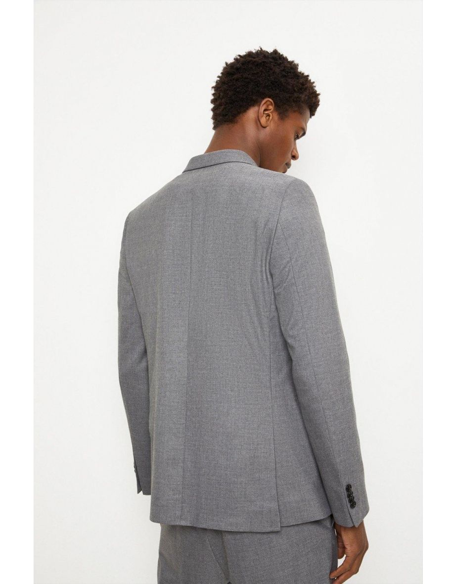 Slim Fit Grey Basketweave Double Breasted Jacket - 2