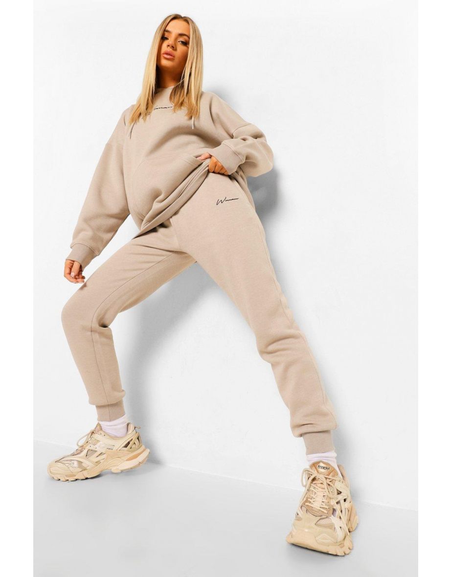 Oversized Woman Embroidered Hooded Tracksuit - stone - 3