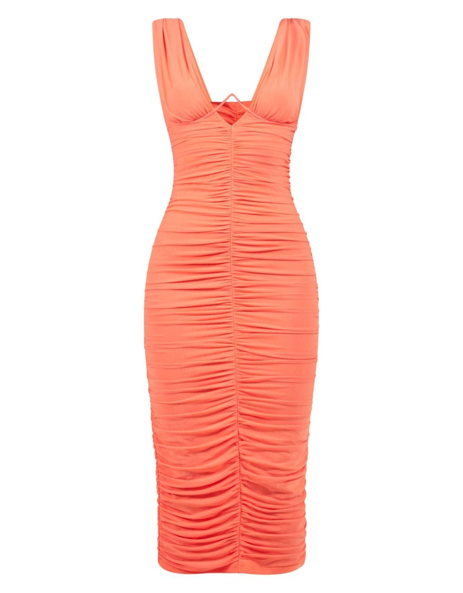Coral Mesh Underwired Extreme Ruched Midaxi Dress - 4