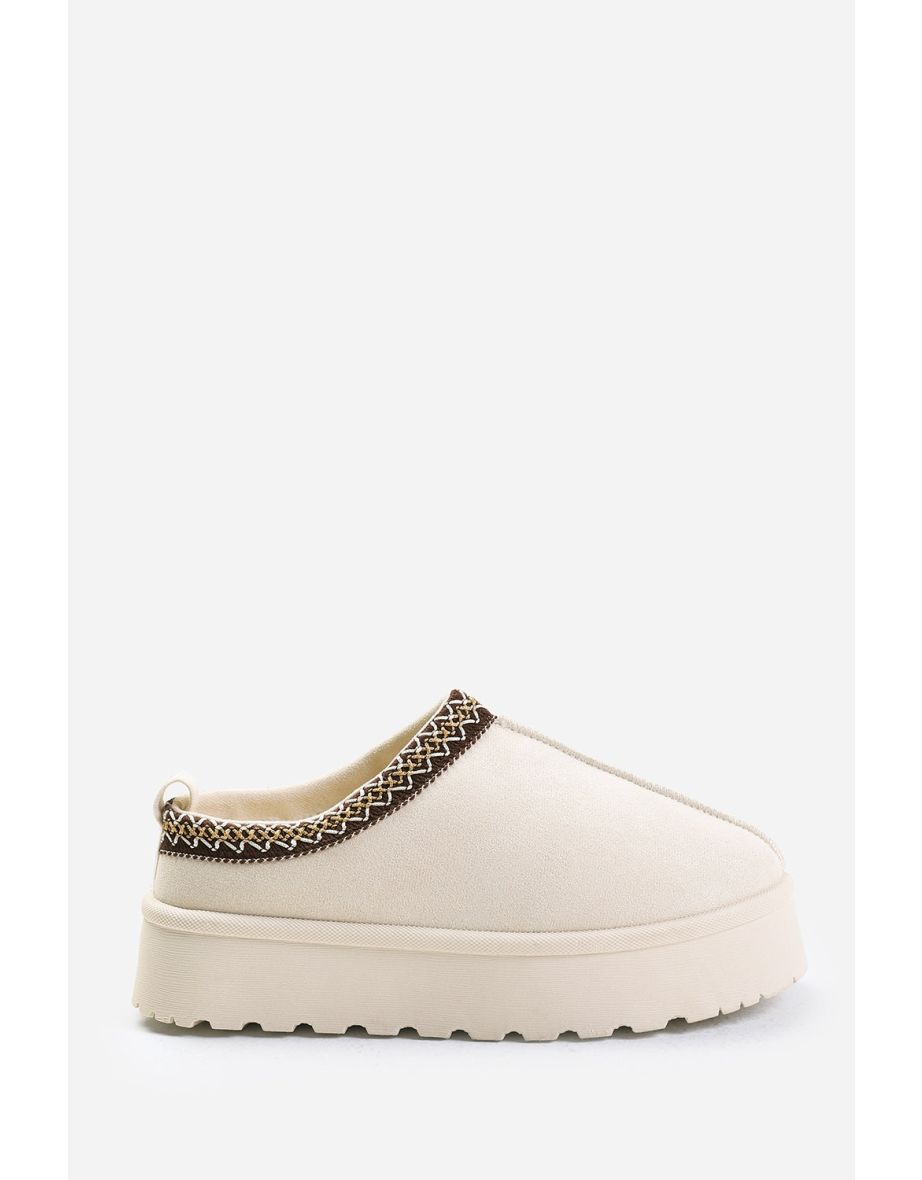 ALLEGRA FLATFORM EMBROIDERED LOW ANKLE SLIPPER BOOTS IN CREAM SUEDE - 2