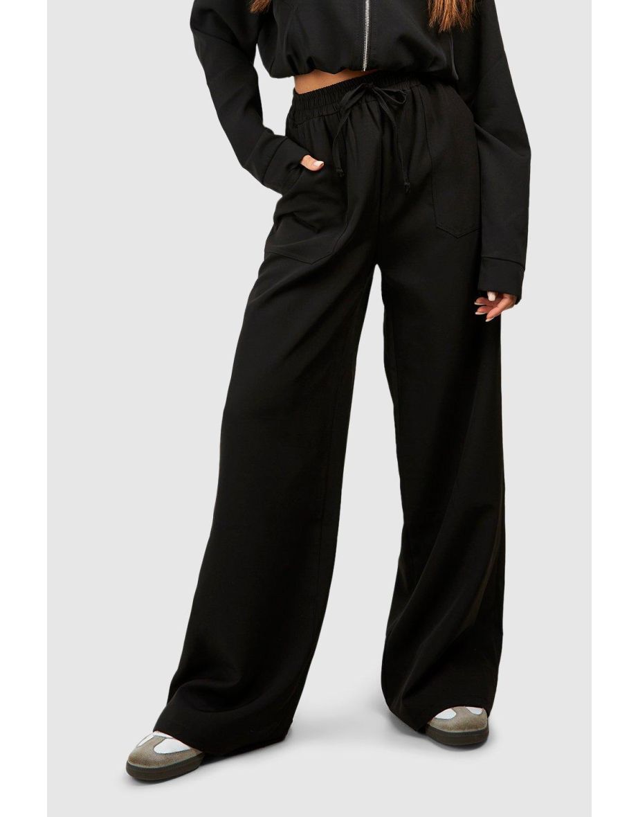 Elasticated Waist Slouchy Wide Leg Trousers - black - 3