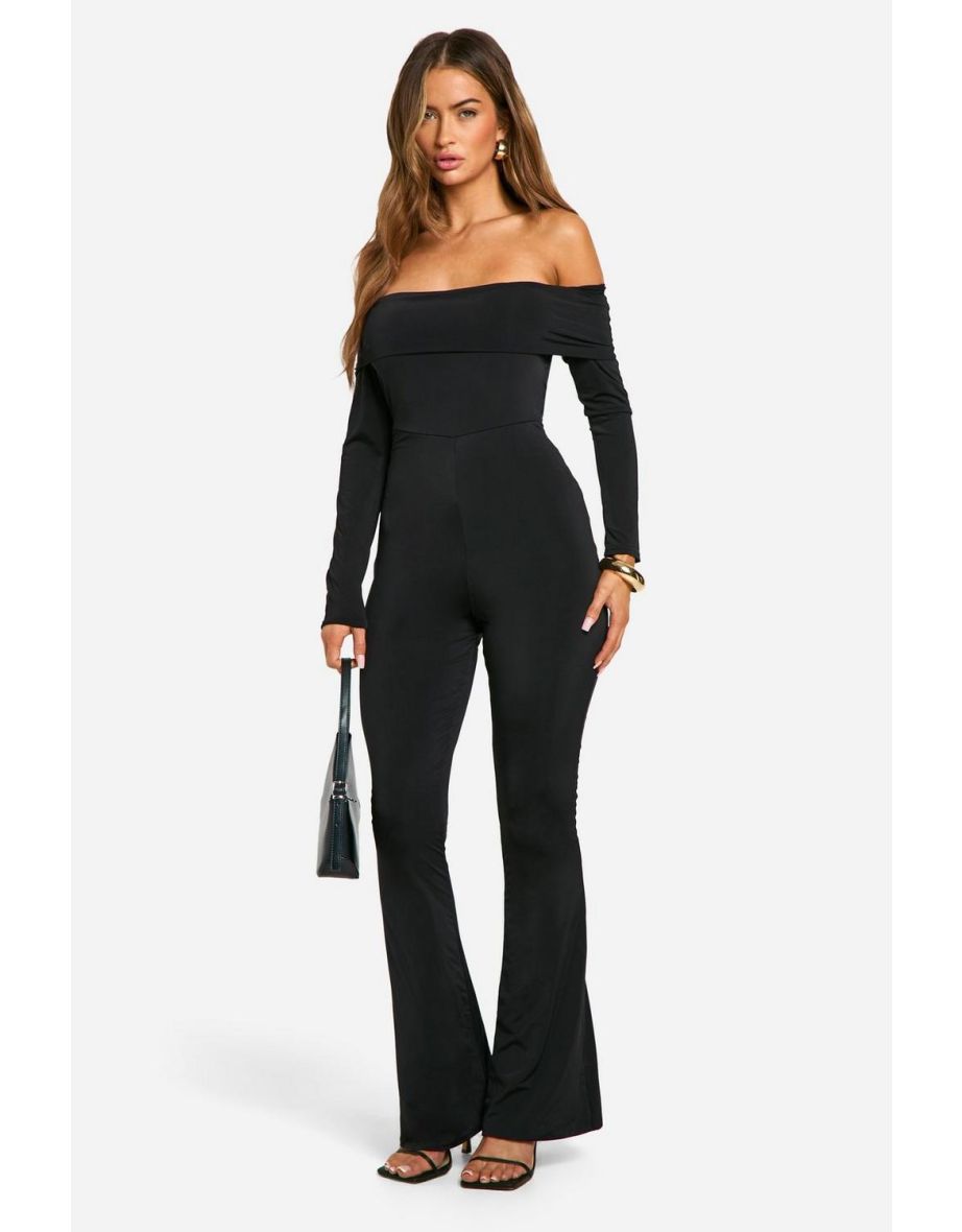 Long Sleeve Open Back Bardot Jumpsuit