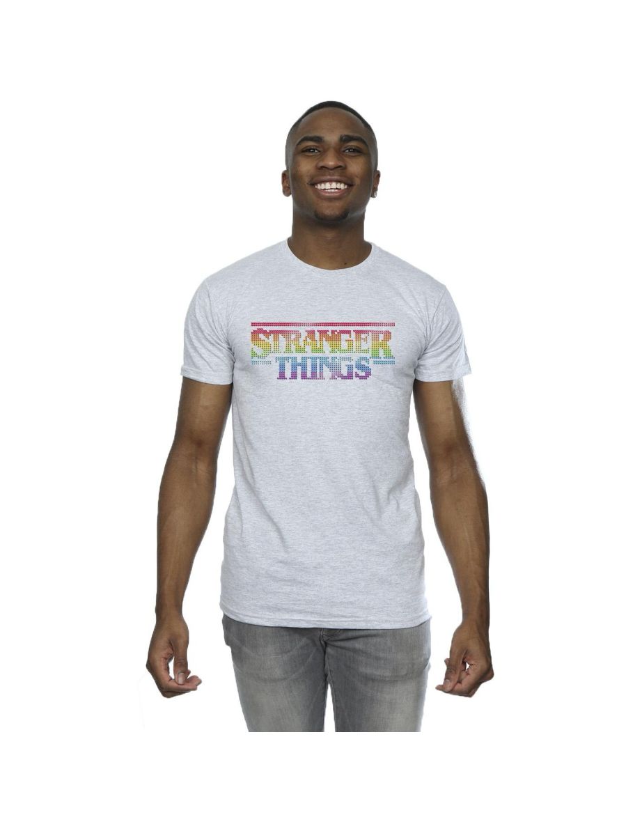 Netflix Mens Stranger Things Rainbow Dot Logo T-Shirt - Sports Grey