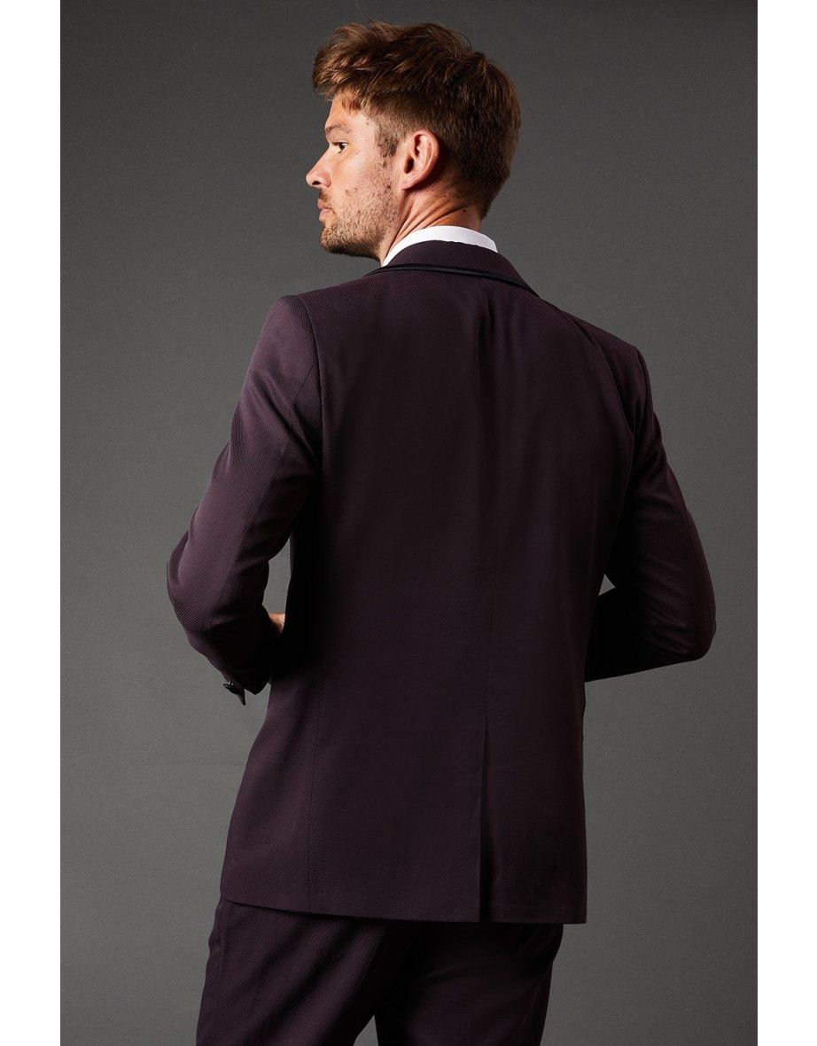 Burgundy Tipped Shawl Collar Tuxedo Jacket - 2