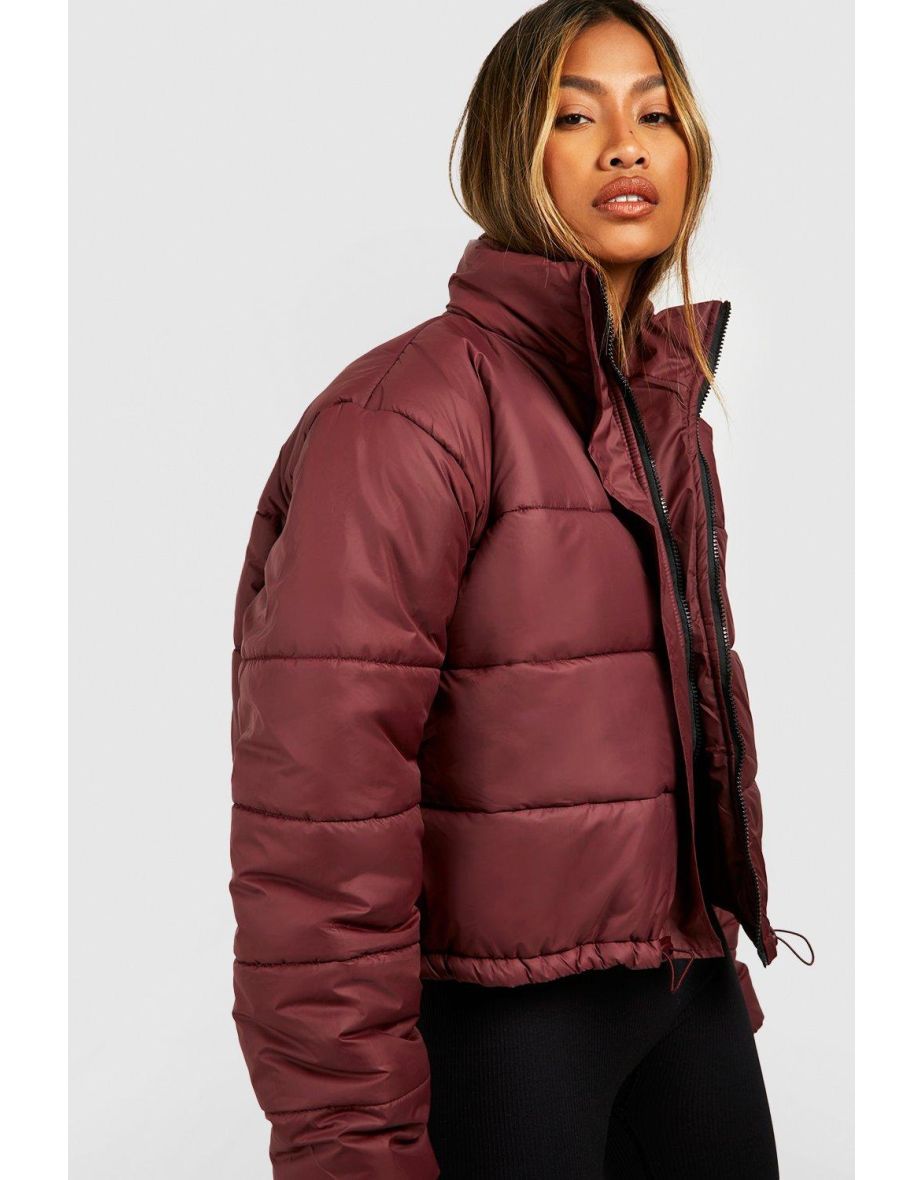 Funnel Neck Puffer Jacket - plum - 3