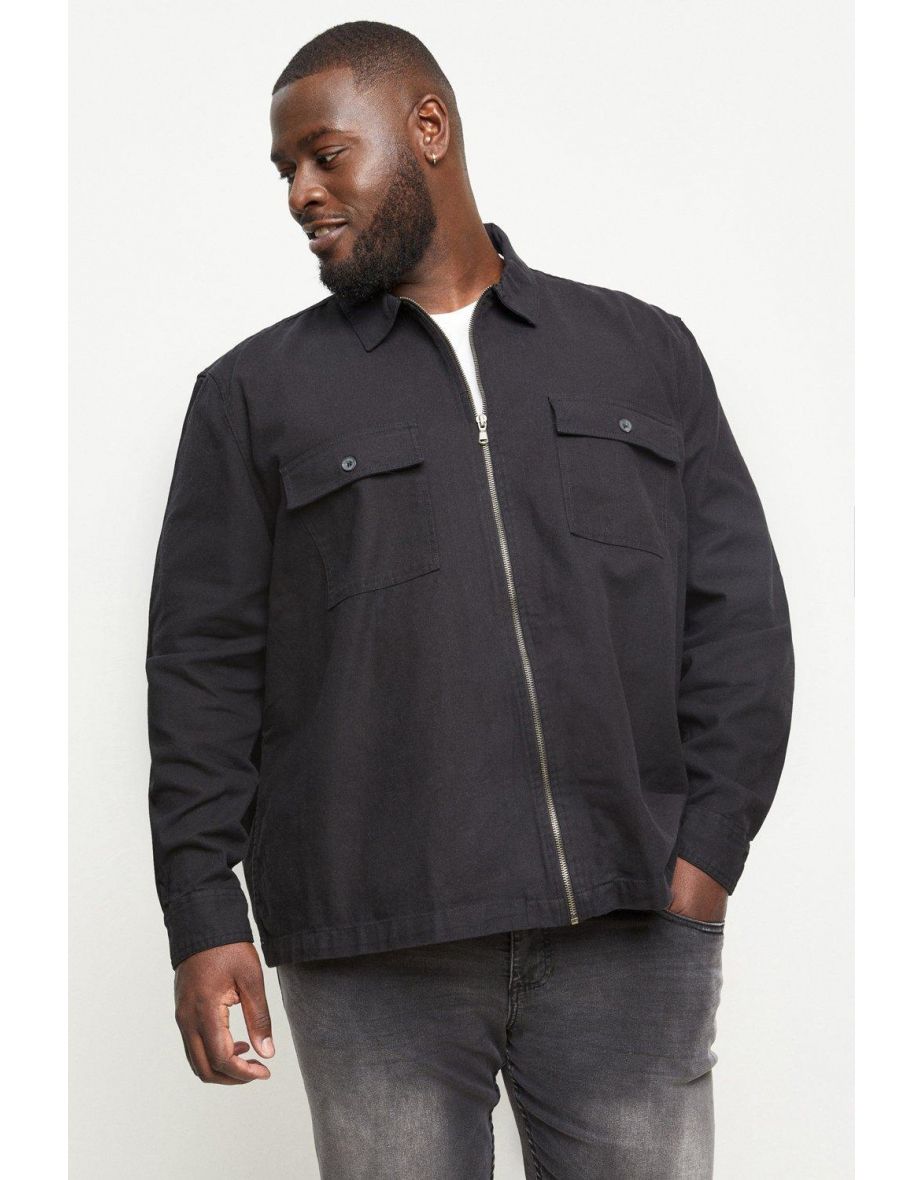 Plus And Tall Zip Through Twill Overshirt