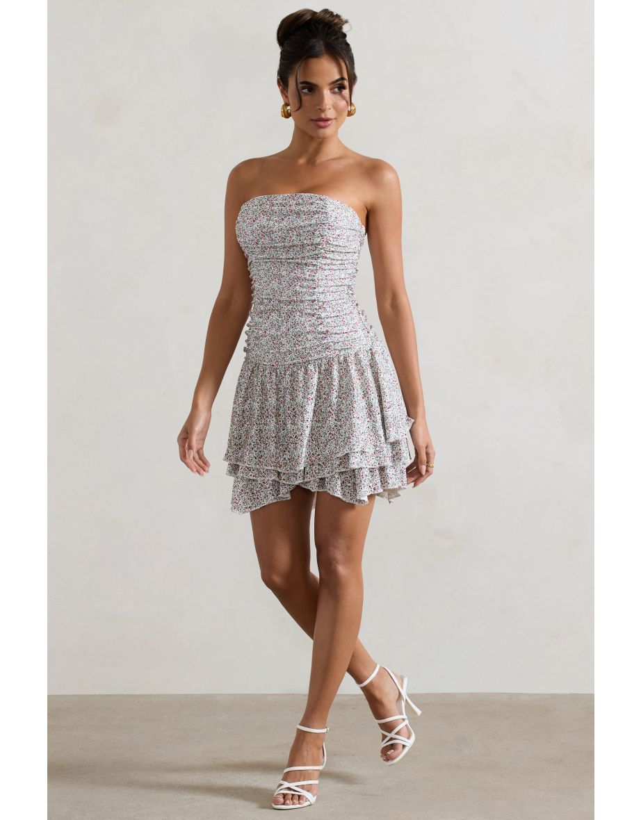 Casena | Red & White Strapless Ruffle Hem Mini Dress - 4