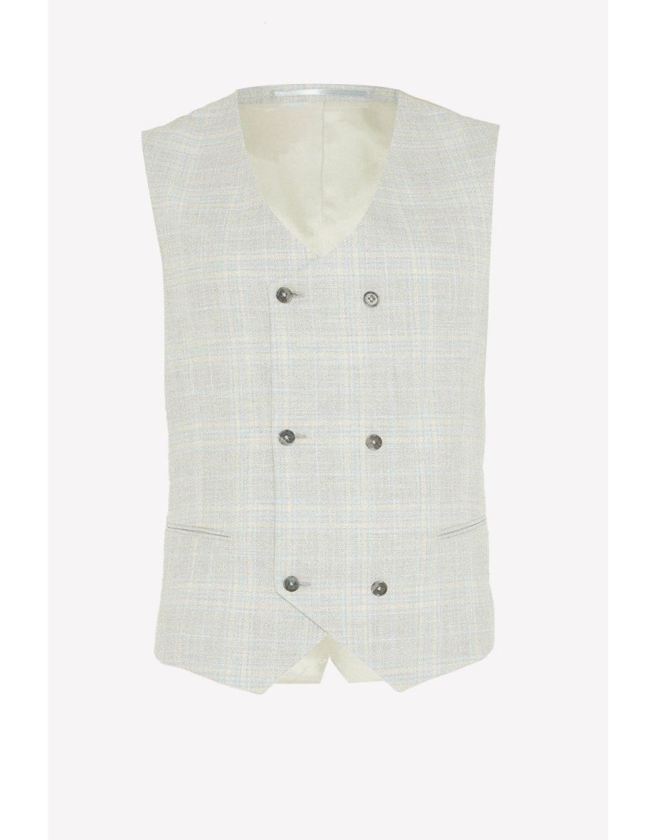 Tailored Fit Grey Textured Check Waistcoat - 3