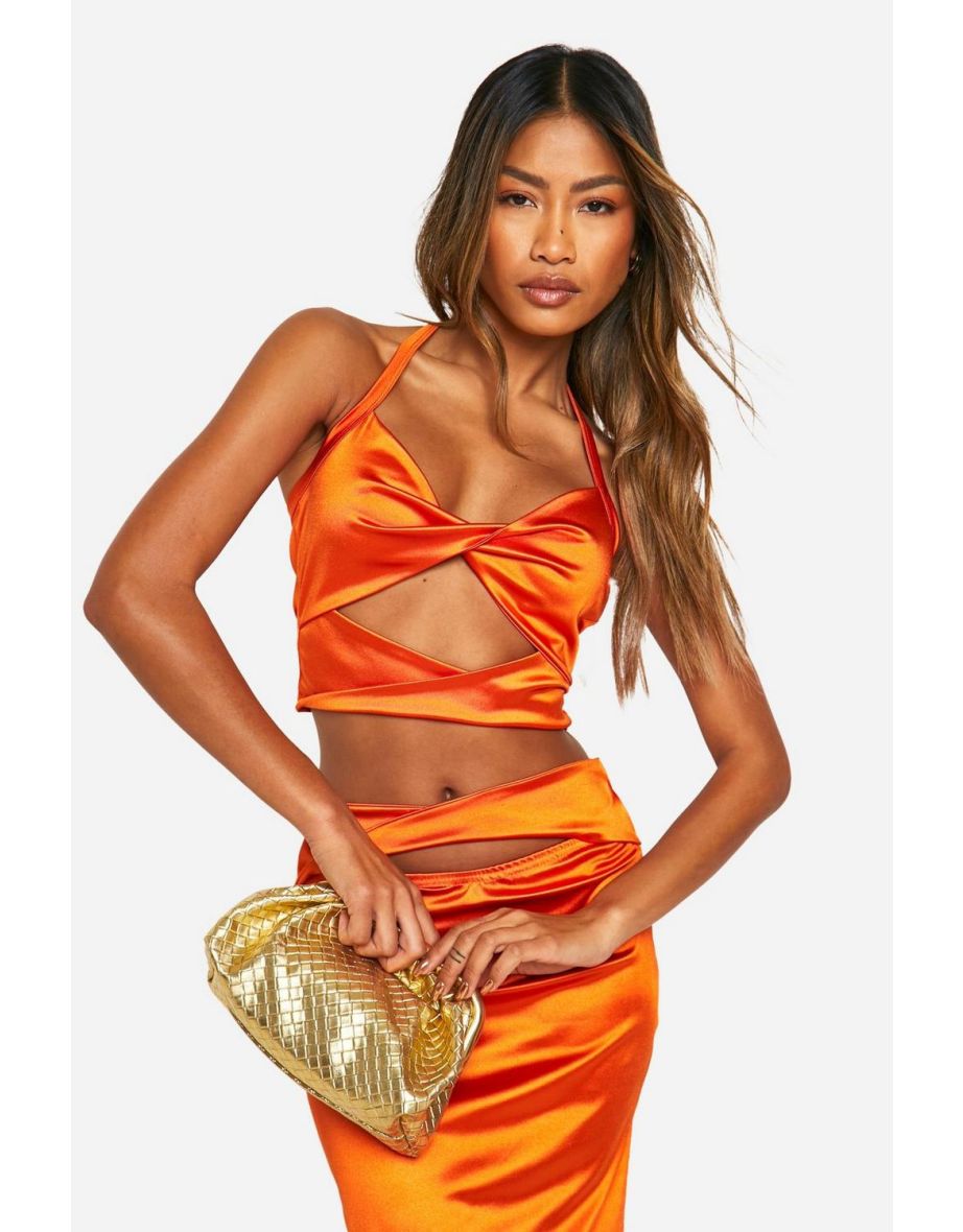 Disco Twist Front Halter Neck Top - burnt orange - 3