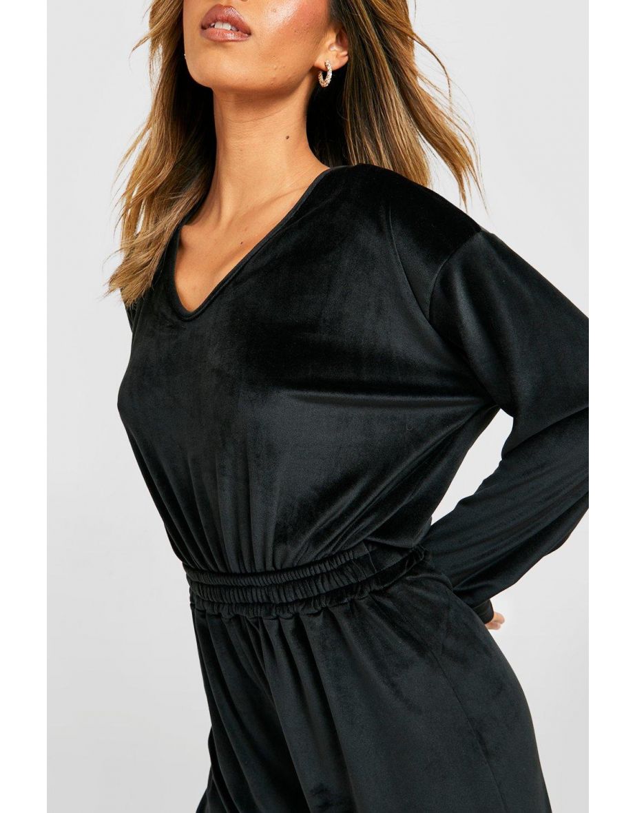 Velour Loungewear Jumpsuit - black - 3