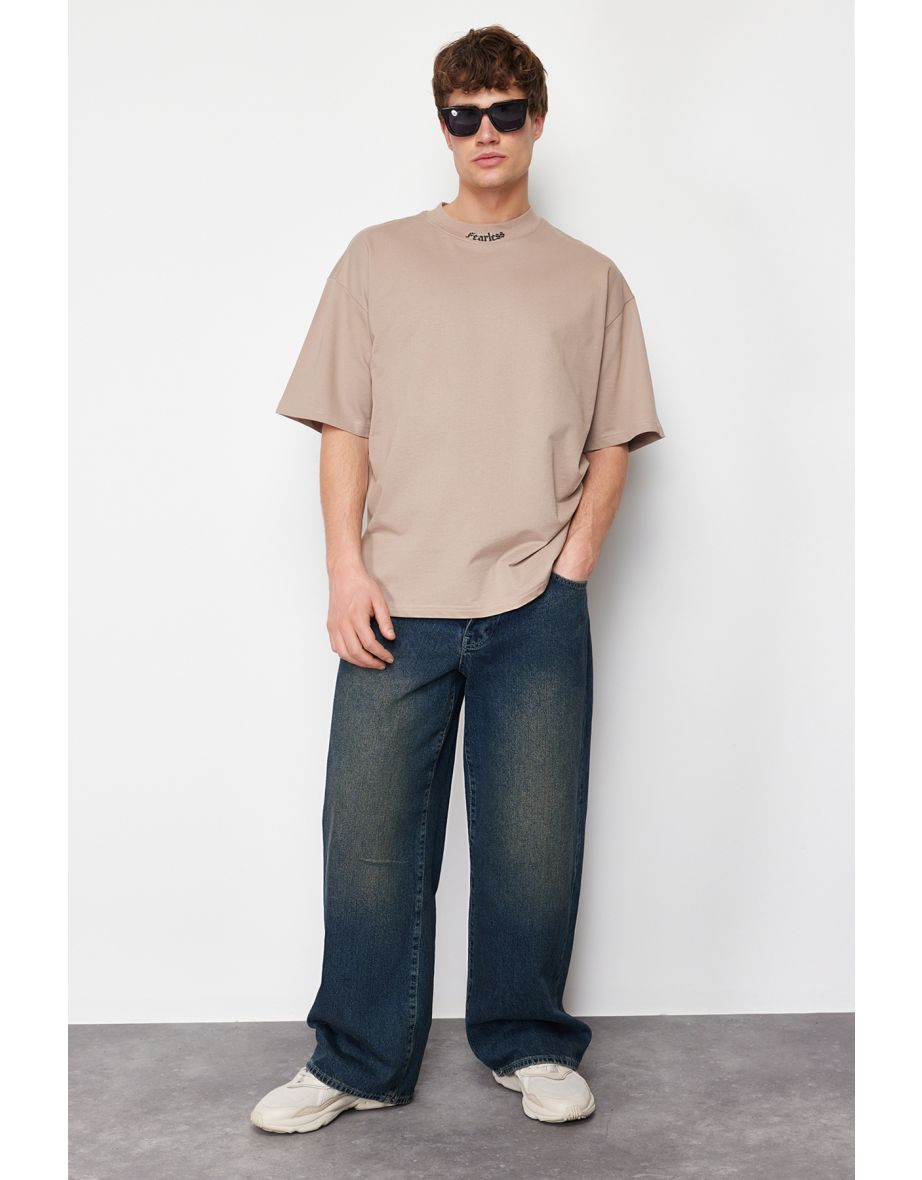 Men's Mink Oversize Text Printed 100% Cotton Thick T-Shirt