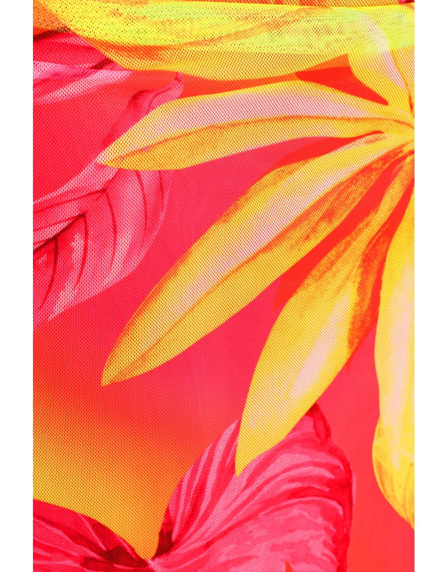 Yellow Tropical Print Mesh Maxi Skirt - 5