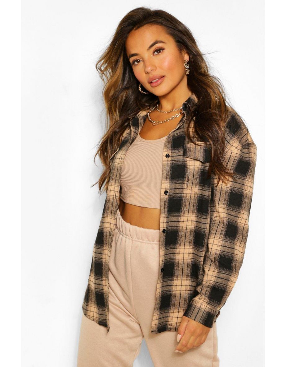 Petite Oversized Check Shirt - black