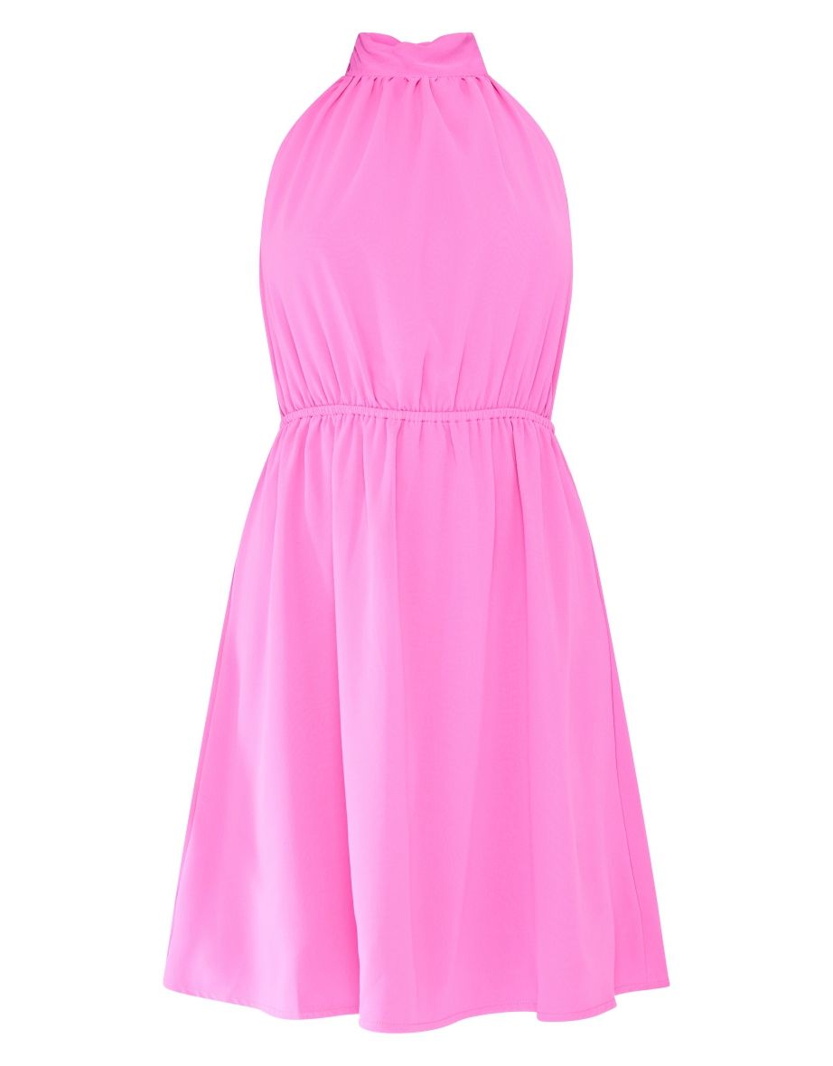 Hot Pink High Neck Elasticated Waist Shift Dress - 4