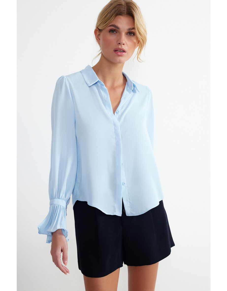 Baby Blue Spanish Sleeve Woven Shirt