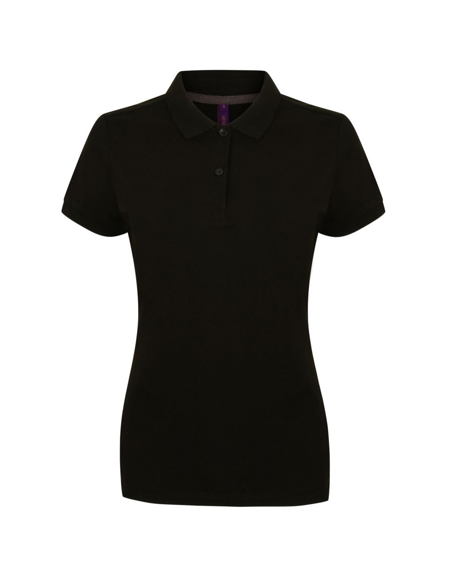 Henbury Womens/Ladies Micro-Fine Short Sleeve Polo Shirt - Black