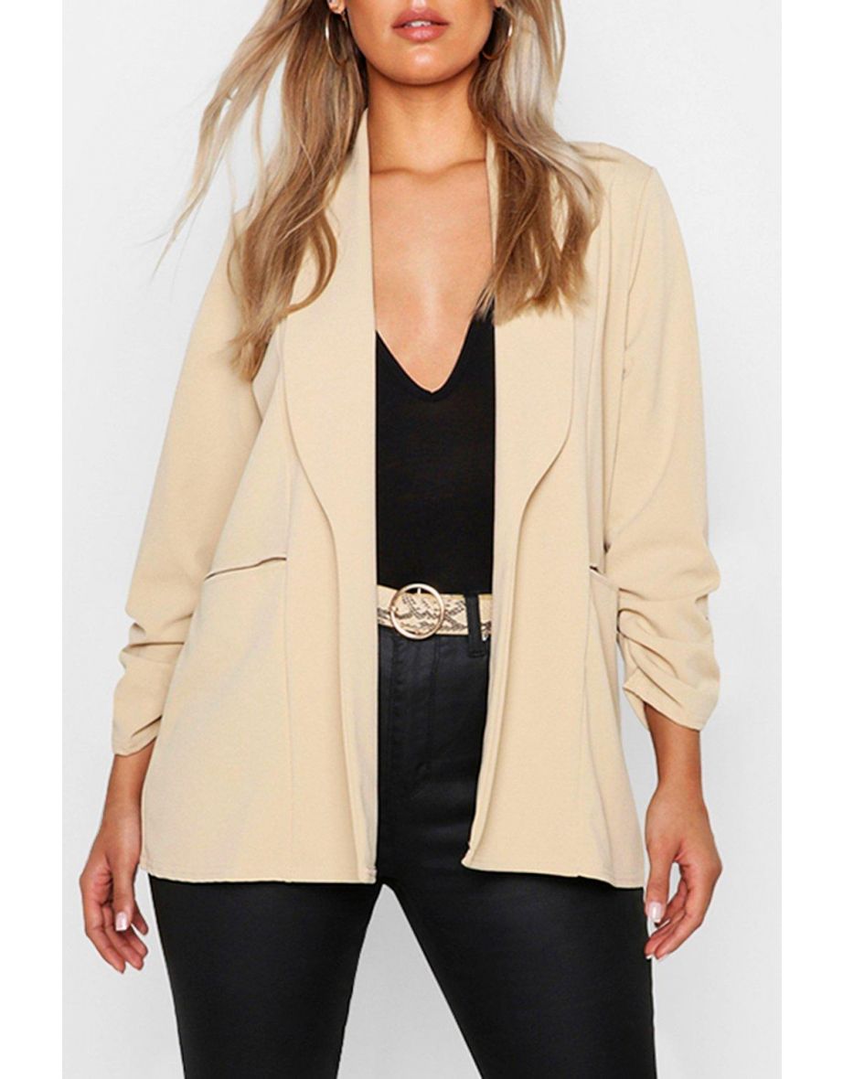 Plus Lapel Detail Ruched Sleeve Blazer - black - 3
