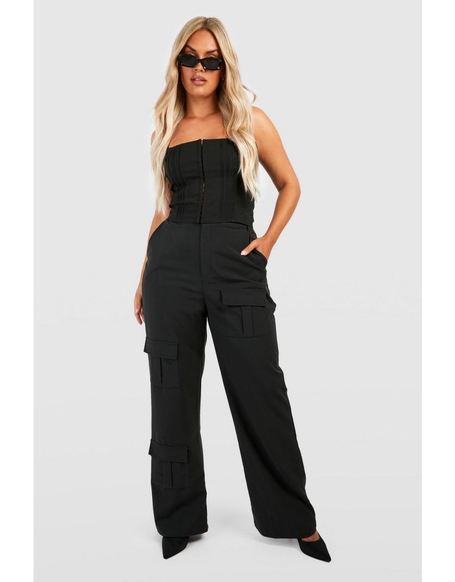 Plus Seam Detail Hook And Eye Corset Top - black - 3
